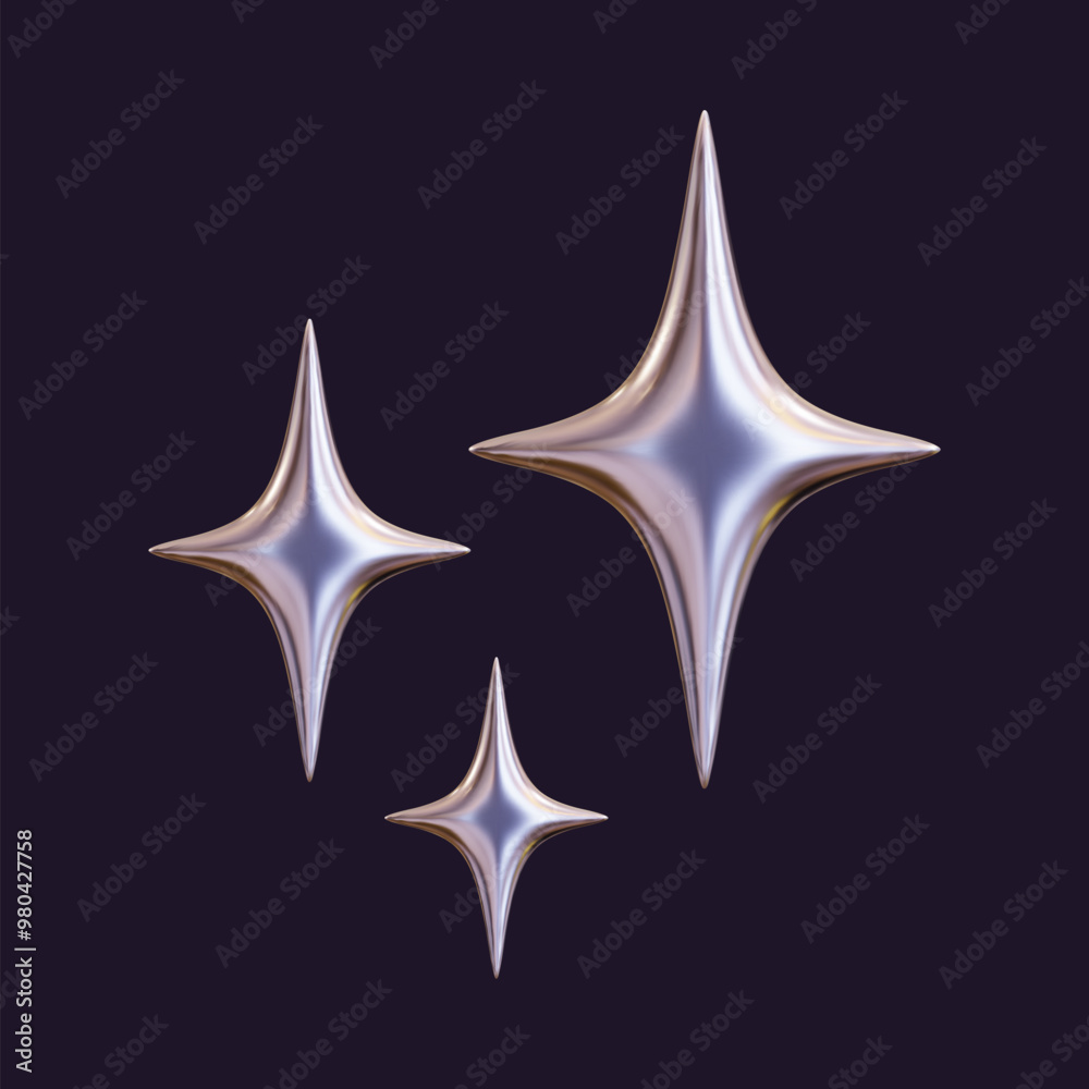 Wall mural 3d holographic star with a reflective sheen. chrome metallic design element with a retro futuristic 