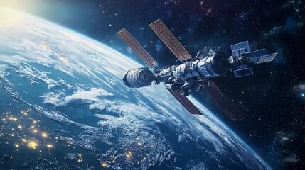 Fototapeta premium Space station in orbit of planet Earth