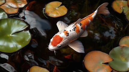 Tranquil koi fish amid lush water lilies for zen garden decor and nature-inspired art