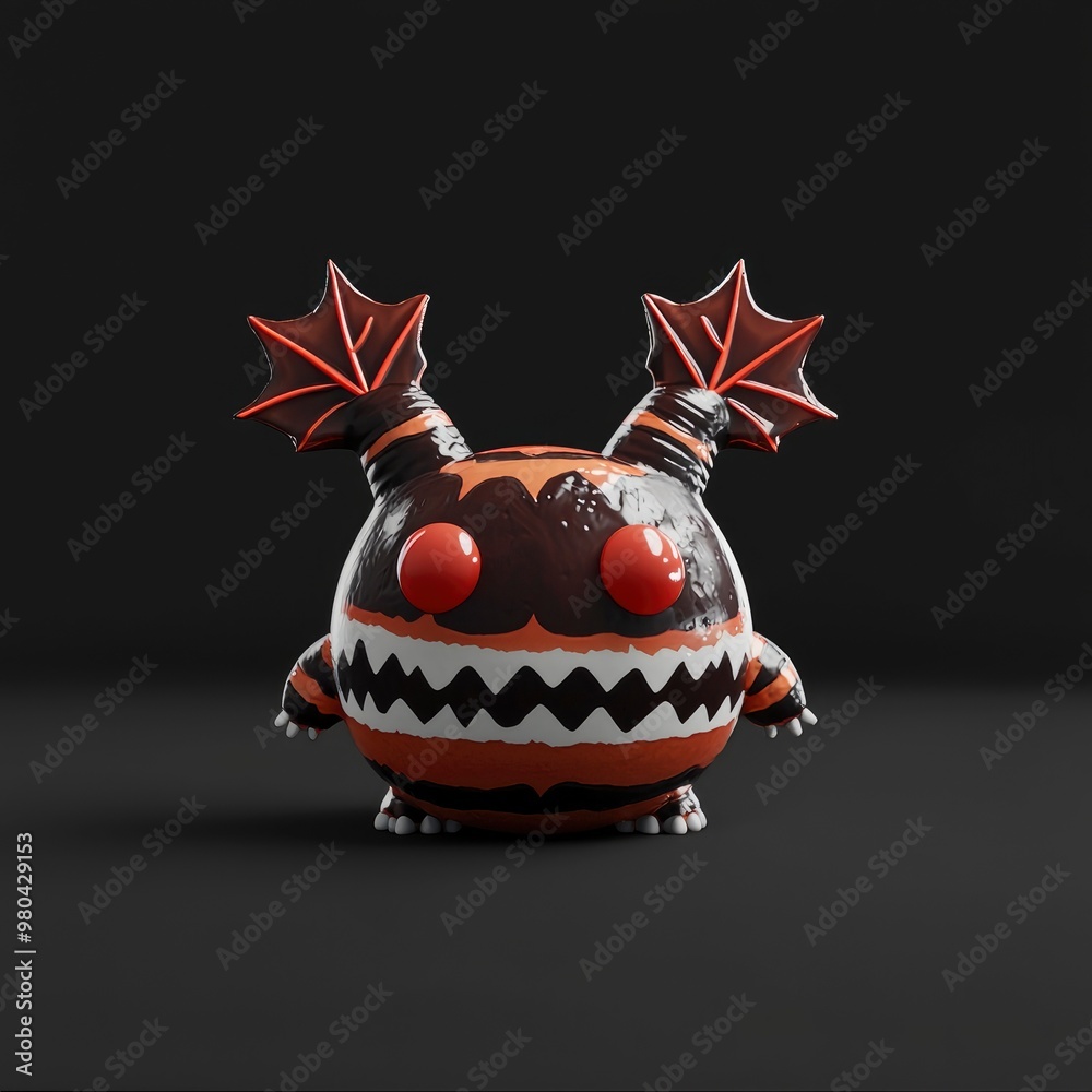 Sticker 3d render of a cute cartoon monster with wings