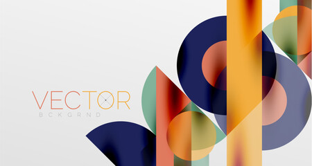 Circles and shadows. Colorful round elements with triangles, semi circles and other shapes. Vector Illustration For Wallpaper, Banner, Background, Card, Book Illustration, landing page