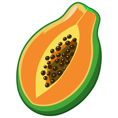 Fresh, bright, exotic whole and sliced colorful papaya fruit vector illustration, summer-fresh ripe papaya in cartoon-style vector art.