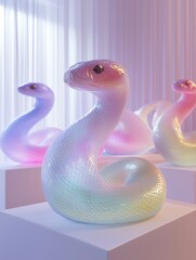Fototapeta premium Vibrant frosted glass snakes in artistic 3d installation for modern decor