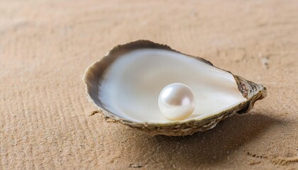  White pearl inside opened oyster shell 