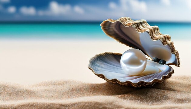  White pearl inside opened oyster shell 