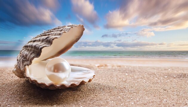  White pearl inside opened oyster shell 