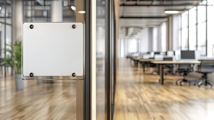 Blank Sign on Glass Door in Modern Office