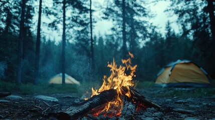 Campfire in the Forest at Dusk