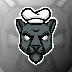 A panther head wearing a chef's hat