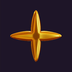 Fototapeta premium 3D holographic star with a reflective sheen. Golden metallic design element with a retro futuristic aesthetic, isolated.