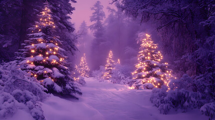christmas night scene iridescent purple snowy winter scene animated gif