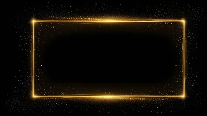 Radiant gold sparkle frame on black background. Magical glowing effect. Golden shimmer. Abstract brightness in dark space. Elegant flare. Shining with luxury and glamour
