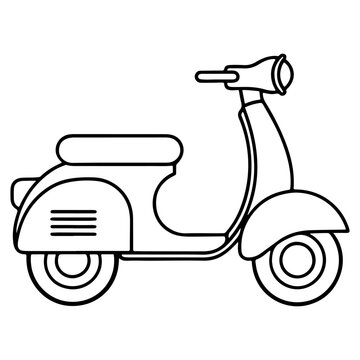 recommend clip art: Hand-drawn cute classic scooter motorcycle from a side view in line art. A single-line riding scooter line art coloring page design.