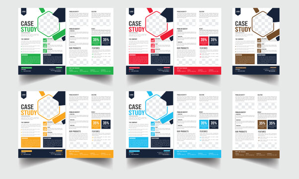 Case study template | Data Sheet layiut template | Business case study layout with yellow elements | Double side flyer template
