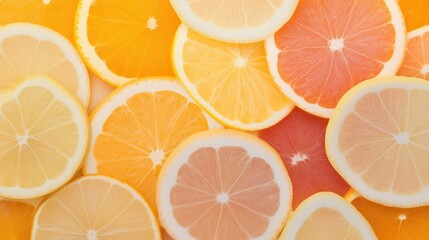 Fresh Citrus Fruit Slices Background - Vibrant Orange, Lemon, and Grapefruit Slices in a Colorful and Refreshing Pattern, Perfect for Healthy Living and Summer Themes