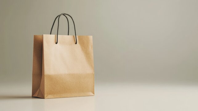Plain paper shopping bag on a smooth background, with focus on its simple structure and clean appearance. No logo, no people.