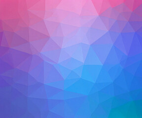 Fototapeta premium Abstract background with gradient from aquamarine blue to deep blush through cold purple textured by triangles.