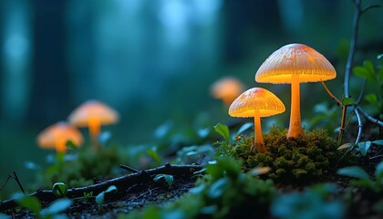 Fototapeta premium Glowing Mushrooms in Forest.