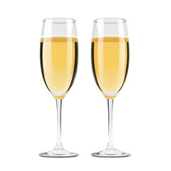 Elegant Champagne Glasses for Celebration isolated on white or transparent background, png clipart, design element. Easy to place object on any other background.