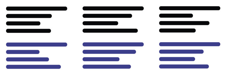 Text align icon vector set. Paragraph alignment symbol. Align icon vector illustration on white background.