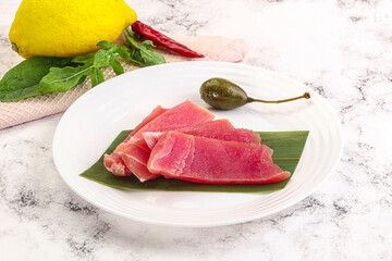 Fresh raw tuna sashimi slices