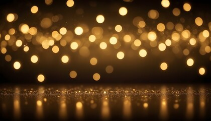 Glittering golden bokeh lights on a dark background, create a festive and magical atmosphere.