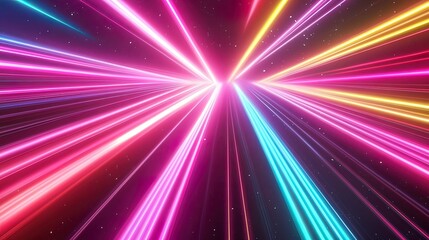Fototapeta premium Abstract Neon Light Beams Radiating from Center