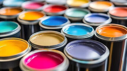 Colorful Paint Cans in a Row