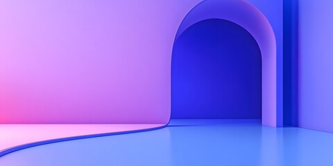 Fototapeta premium 3D render, abstract background with a purple curved shape on a blue gradient background. Modern, 