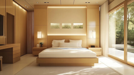 Comfortable living room with bed near white wall in room.