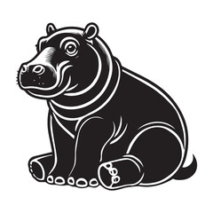 Obraz premium Hippopotamus Silhouette design, Hippopotamus vector illustration in black and white