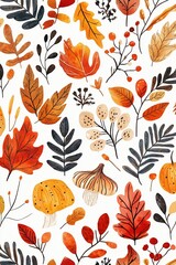 Herbstlicher, nahtloser Blätter und Pflanzen Hintergrund 