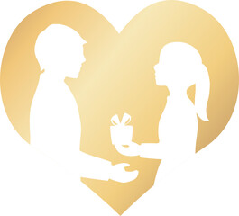 バレンタイン　 バレンタインデー　2月　人物　男性　女性　カップル　シルエット　ロゴ　イラスト素材