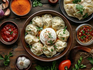 A Manti. The most popular Turkish dishes.  Small dumplings filled with minced meat, served with yogurt, garlic, and a sauce made from melted butter and paprika.