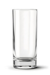 A tall, clear, empty glass isolated on a white background
