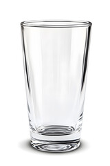 A tall, clear, empty glass isolated on a white background