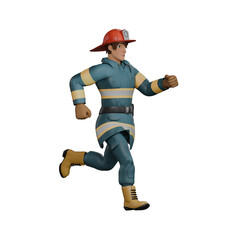 3D Illustration of a Firefighting Expert. A firefighter is running quickly Showing his readiness to respond to an emergency situation. Male Firefighter