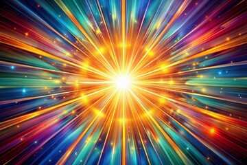 Obraz premium Vibrant sun rays burst forth in a kaleidoscope of colors, radiating from a central point in a stunning display of abstract, glowing light and energy.