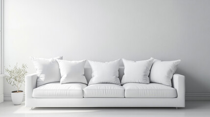 modern living room interior with sofa on empty white wall, 