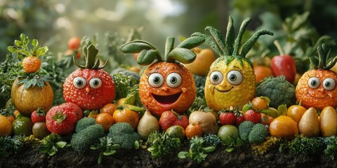 The vibrant city where animated fruits and vegetables with eyes bring joy and enchantment to every corner