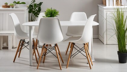 Obraz premium white dining table with white chairs 