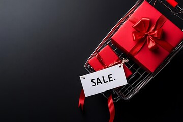 Red Gift in Shopping Cart with "SALE" Tag