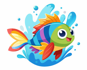 Rainbow kribensis Fish. Cute Rainbow kribensis in water splash on white background 