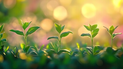 Obraz premium Vibrant Garden Seedlings Reaching for Sunlight: Perfect as a Poster for Nature-Inspired Spaces or Wellness Interiors