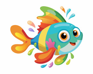 Rainbow kribensis Fish. Cute Rainbow kribensis in water splash on white background 