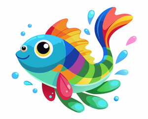 Rainbow kribensis Fish. Cute Rainbow kribensis in water splash on white background 