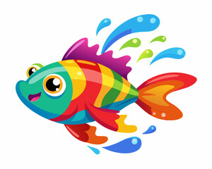 Rainbow kribensis Fish. Cute Rainbow kribensis in water splash on white background 