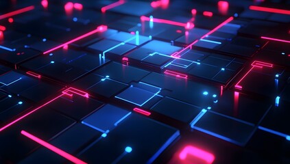 3D render, abstract futuristic background with neon geometric pattern