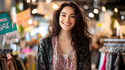 Smiling Woman Shopping Fashion Retail Store Sale