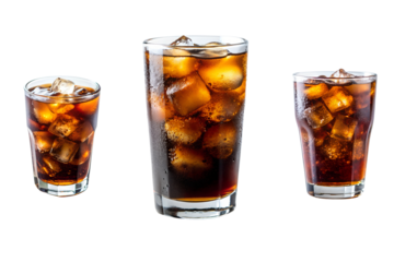 refreshing cola glasses with ice on isolated 